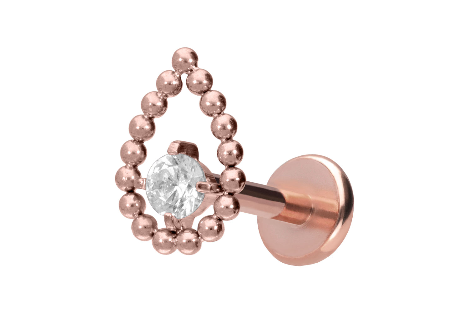 Titan Labret Piercing mit Push Fit TROPFEN + KRISTALL